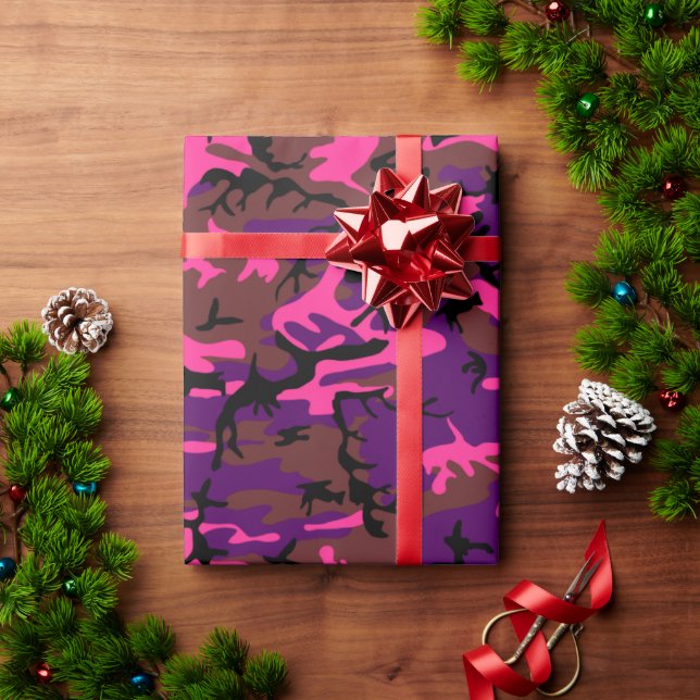 Papel De Presente Camo Rosa Quente (Presente de Natal)