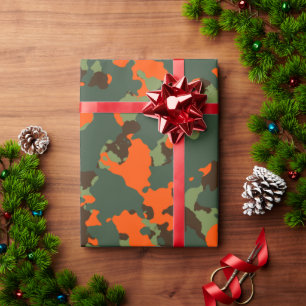 Papel De Presente Camo verde com a laranja da chama da segurança