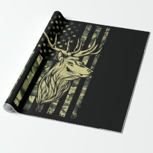 Papel De Presente Camoflage Caça à Bandeira do Camo EUA Deer Elk Buc