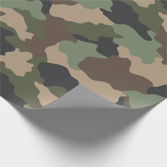 Papel De Presente Camouflage Woodland Camo Militar Khaki Tan Black (Ponta)