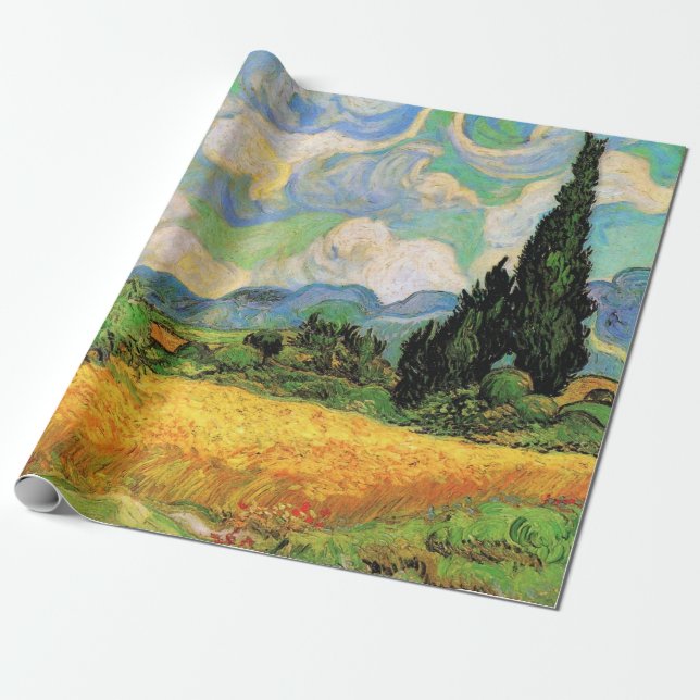 Papel De Presente Campo de Trigo com Ciprestes de Van Gogh na Haute  (Desenrolado)