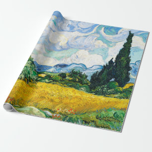 Papel De Presente Campo de trigo Vincent Van Gogh com ciprestes