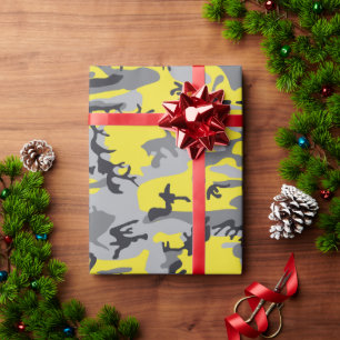 Papel De Presente Camuflagem Amarela e Cinza, Militar, Exército