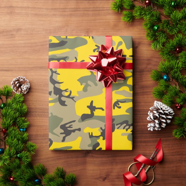 Papel De Presente Camuflagem Amarela e Verde, Militar, Exército (Presente de Natal)
