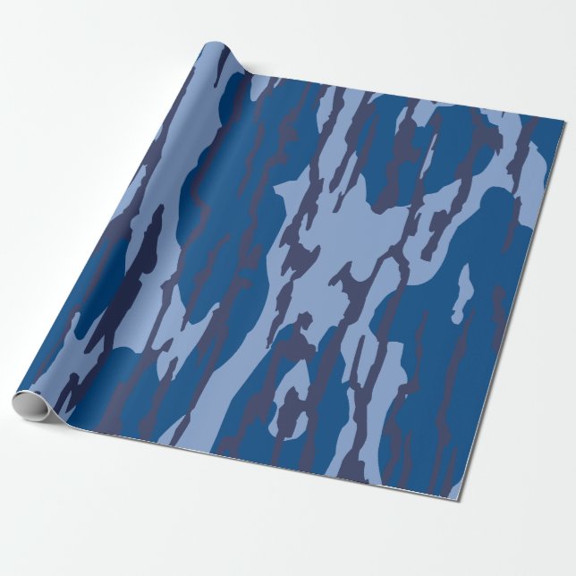 Papel De Presente Camuflagem Azul de Padrão Militar Camo (Desenrolado)