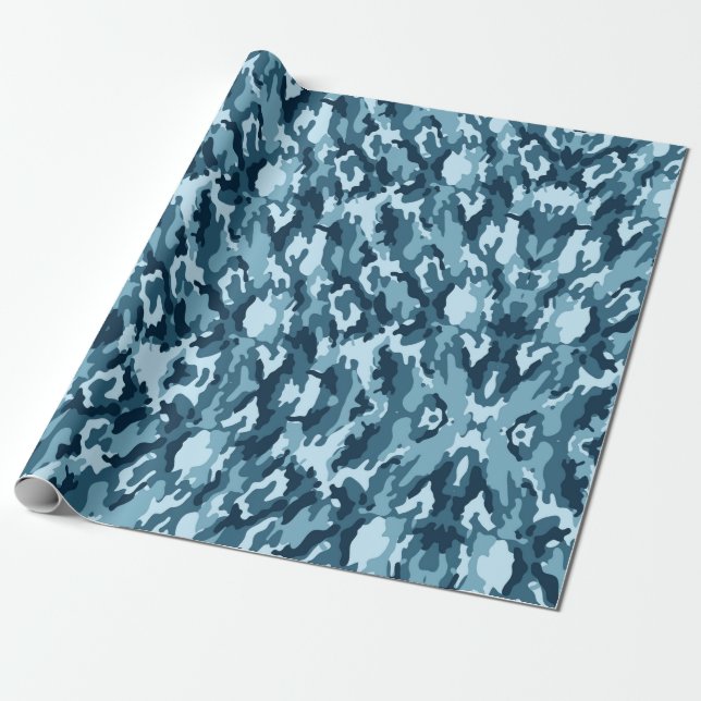 Papel De Presente Camuflagem Azul Divertida e Uniforme (Desenrolado)