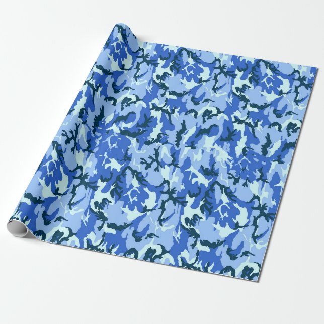 Papel De Presente Camuflagem Azul do Céu Florestal (Desenrolado)