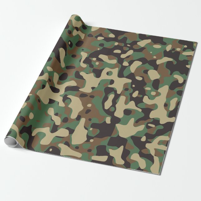 Papel De Presente Camuflagem Camuflagem Verde Marrom Bege Exército M (Desenrolado)