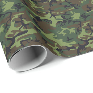 Papel De Presente Camuflagem de Caça Negra Verde Moderna