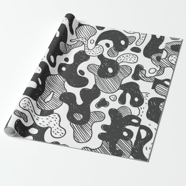Papel De Presente camuflagem de estilo abstrato, preto (Desenrolado)