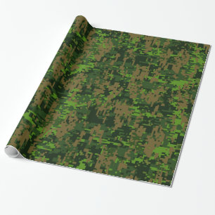 Papel De Presente Camuflagem Digital Verde com Estilo de Madeira