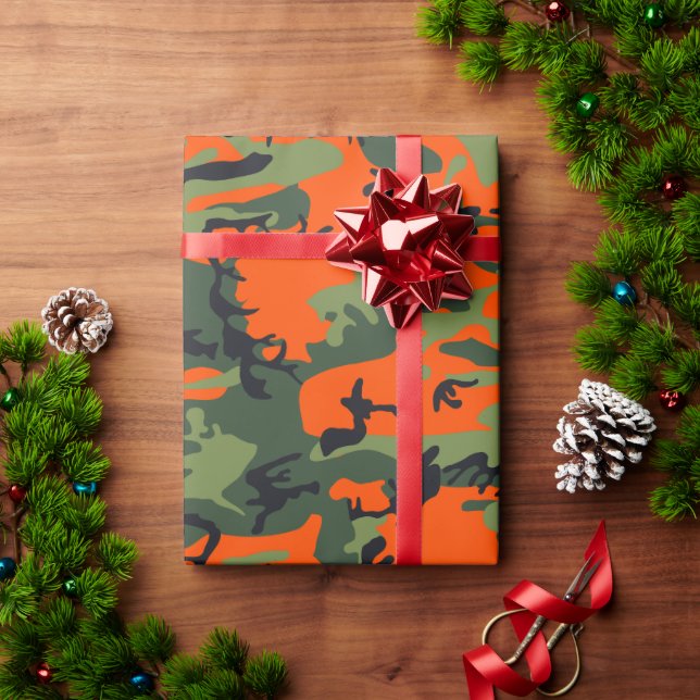 Papel De Presente Camuflagem Laranja e Verde, Militar, Exército (Presente de Natal)