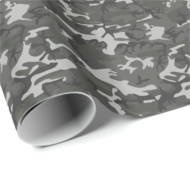 Papel De Presente Camuflagem Militar Cinza Moderna (Ponta do rolo)
