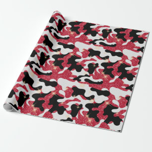 Papel De Presente Camuflagem Preta Vermelha Espelhada Camo