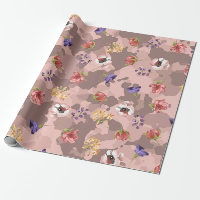 Papel De Presente Camuflagem Rosa Dourado Camo Rosa Fofo (Desenrolado)