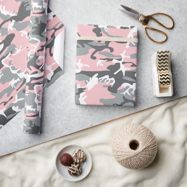 Papel De Presente Camuflagem rosa e Cinza, Militar, Exército (Artesanato)
