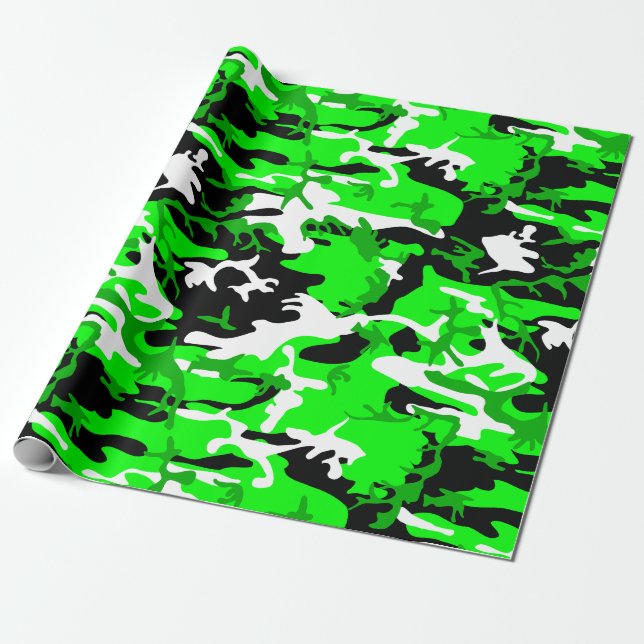Papel De Presente camuflagem verde-ácida branca-preta (Desenrolado)