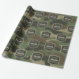 Papel De Presente Camuflagem Verde Camo Exército Monograma Monograma