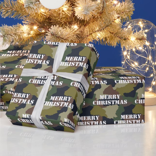 Papel De Presente Camuflagem Verde Militar Castanho Feliz Natal (Feriados)