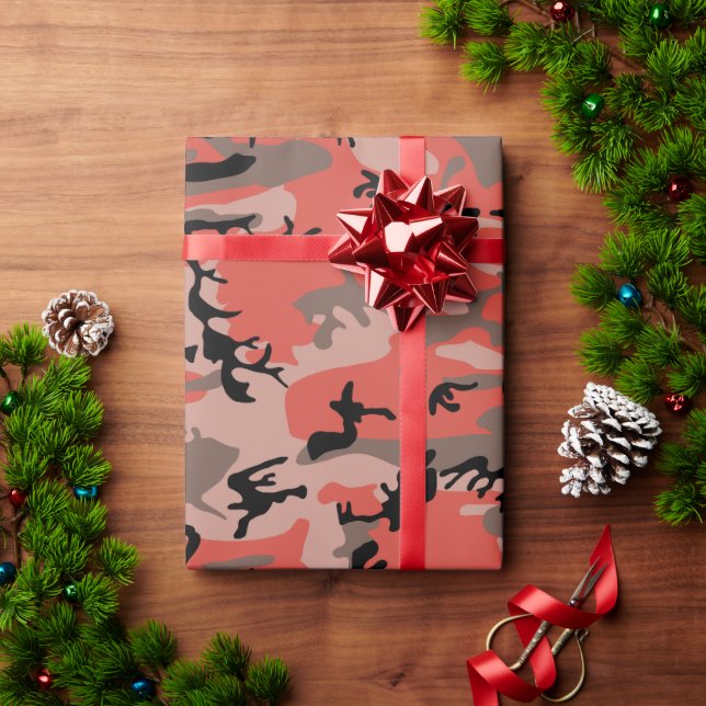 Papel De Presente Camuflagem Vermelha e Marrom, Militar, Exército (Presente de Natal)