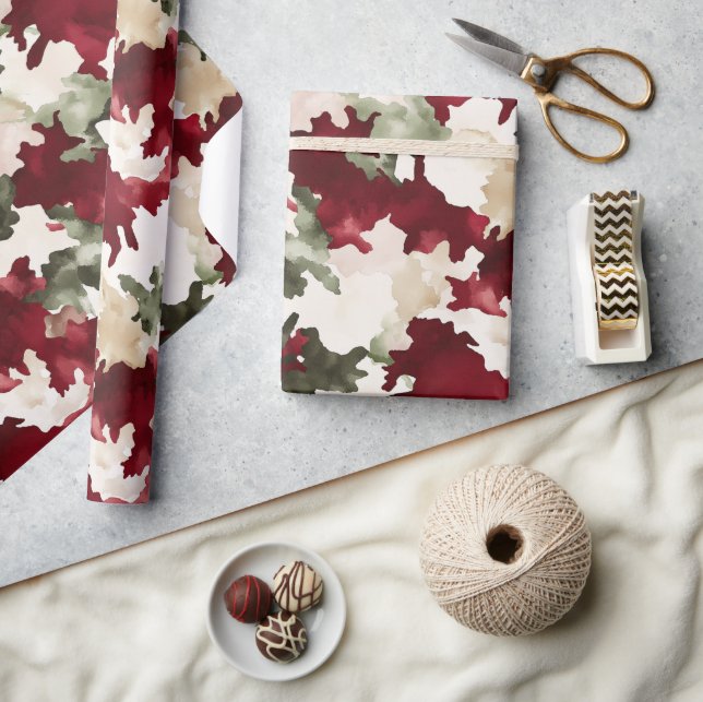 Papel De Presente Camuflagem Vermelho Verde Creme (Artesanato)