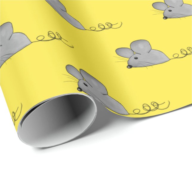Papel De Presente Camundongos cinzas de amarelo (Ponta do rolo)