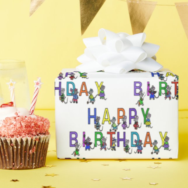 Papel De Presente Camundongos de Aniversário em Branco (Festa de aniversário)