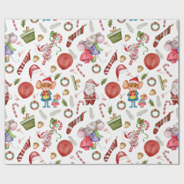 Papel De Presente Camundongos de Natal Cachorros de Aquarela