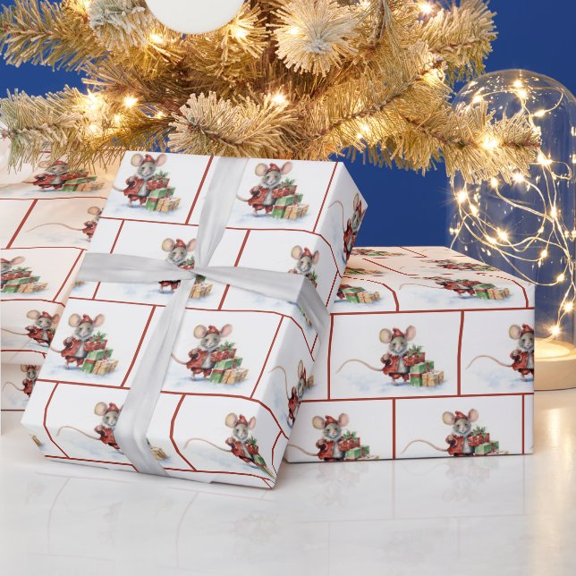 Papel De Presente Camundongos De Natal Em Branco (Feriados)