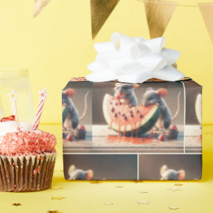 Papel De Presente Camundongos Que Comem Melancia