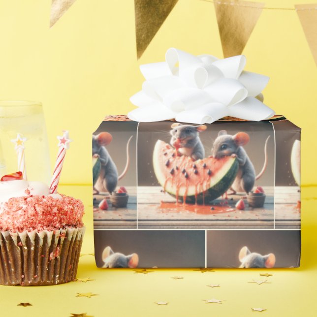 Papel De Presente Camundongos Que Comem Melancia (Festa de aniversário)