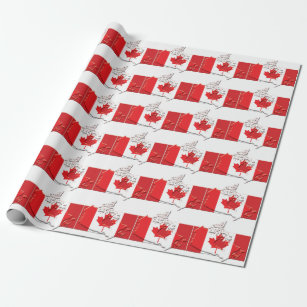 Papel De Presente CANADÁ FLAG   Mapa canadiano   Folha de Maple