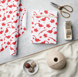Papel De Presente Canada Geese and Maple Leaves - canadense flag red