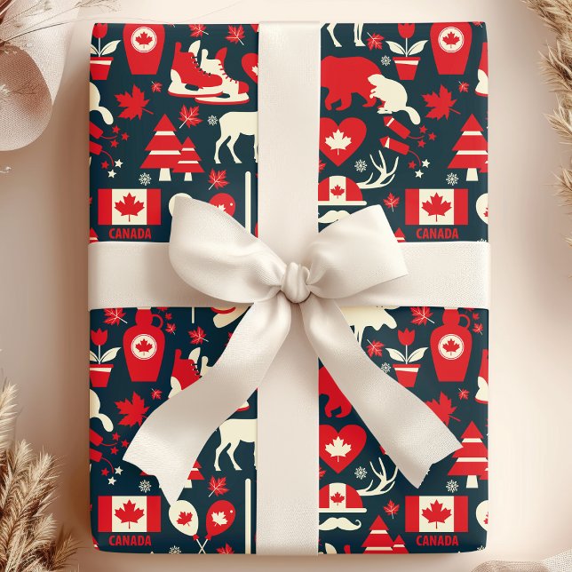 Papel De Presente Canadá Natal Canadense Inverno Alce Padrão (Criador carregado)