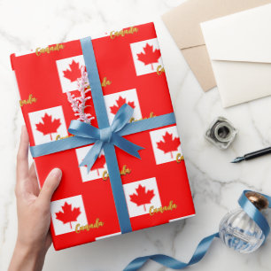 Papel De Presente Canada Wraping Paper, Red, Canadian Flag Patriots