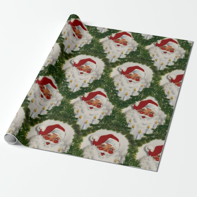 Papel De Presente Candlelit Joy Vintage Santa Claus (Desenrolado)
