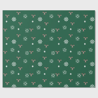 Papel De Presente Candy Cane and Snowflakes Wrapping Paper
