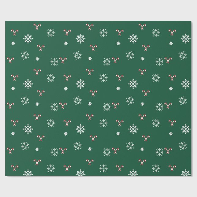 Papel De Presente Candy Cane and Snowflakes Wrapping Paper (Aberto)