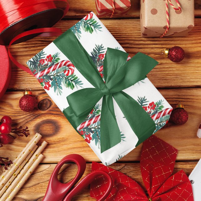 Papel De Presente Candy Cane e Winter Greenery | Natal (Criador carregado)