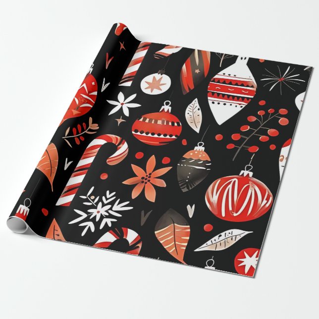 Papel De Presente Candy Cane & Ornament Wrappaper (Desenrolado)