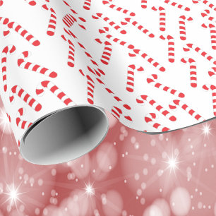 Papel De Presente Candy Cane Padrão Vermelho e Branco