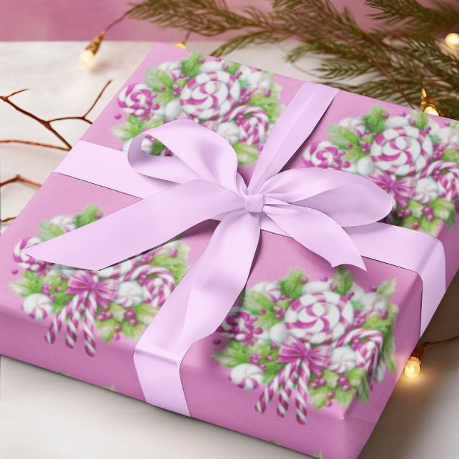 Papel De Presente Candy Cane Purple e Pink Natal (Pretty in pink )