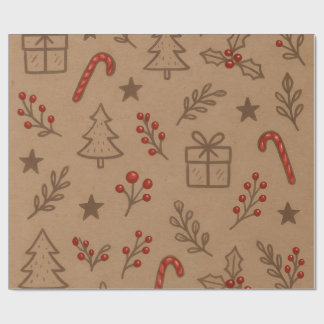 Papel De Presente Candy Canes and Holly Christmas Paper
