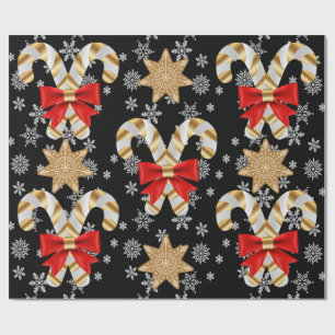 Papel De Presente Candy Canes Snowflakes Biscoitos Gingerpão
