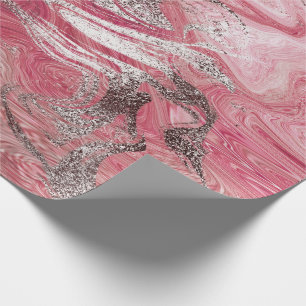 Papel De Presente Candy Rosa Silver Brussel Molten Marble Shiny Glam
