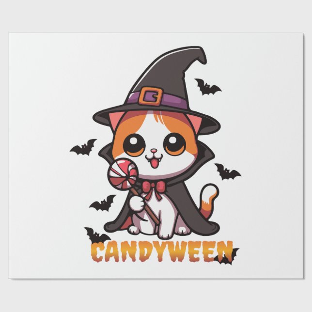 Papel De Presente candyween - bruxa-gato halloween (Aberto)