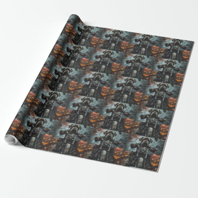 Papel De Presente Cane Corso Pilotando Moto Halloween Assustador (Desenrolado)