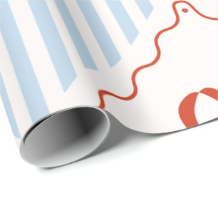 Papel De Presente Caneca com Laço Listrado Ilustrado em Vermelho Azu