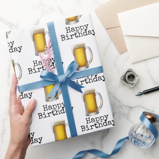 Papel De Presente Caneca de cerveja de aniversário em branco (Presentear)