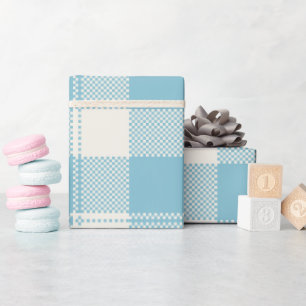 Papel De Presente Caneca Xadrez Ilustrada Simples Azul e Branco